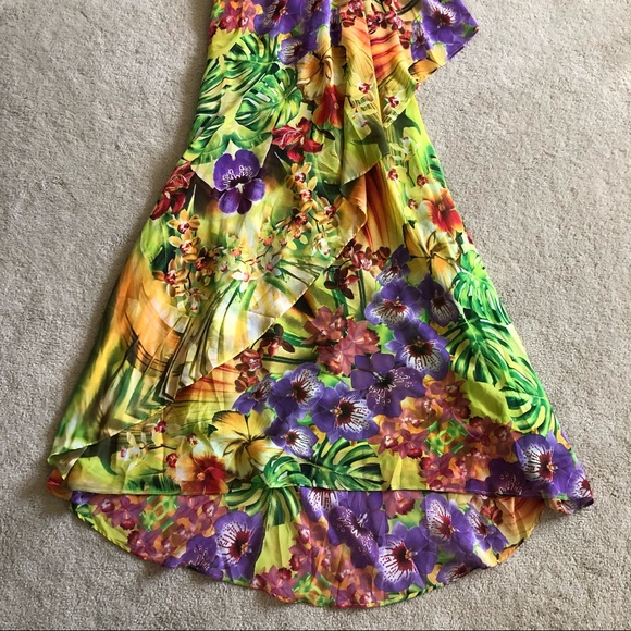 Cache Green Floral One Shoulder Gown Dress size 0 - Picture 4 of 14